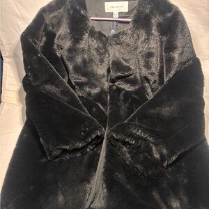POPSUGAR Black Plush Faux Fur Teddy Coat